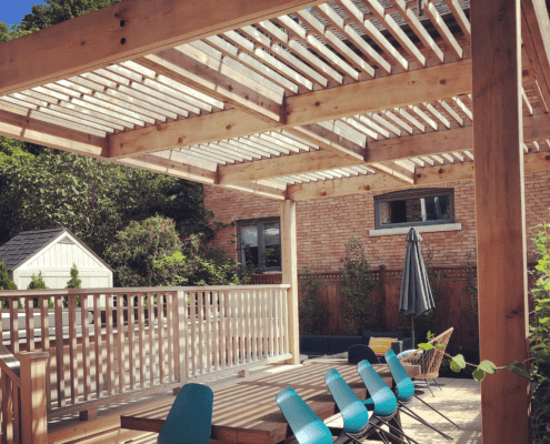 Toronto backyard renovation pergola, deck and patio